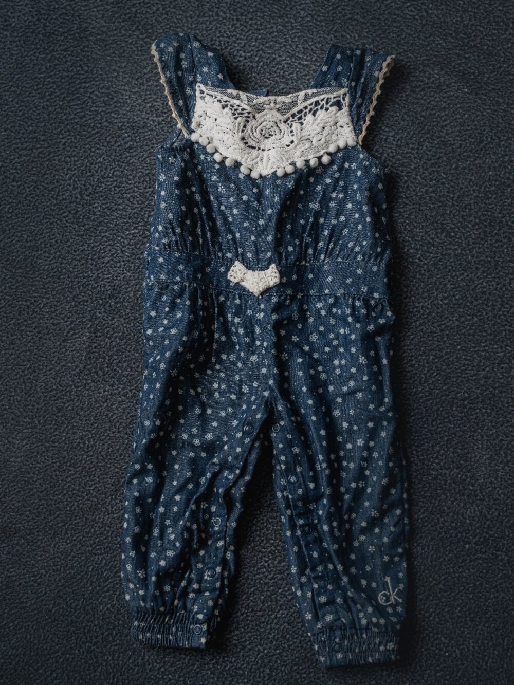 Calvin Klein denim jumpsuit with lace details, 6-9 months